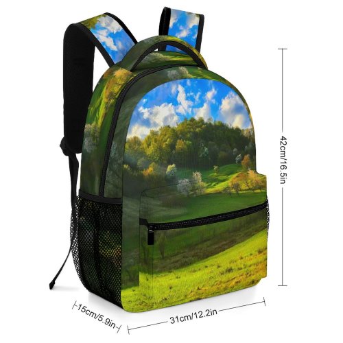 yanfind Children's Backpack Field Grassland Outdoors Countryside Farm Rural Meadow Scenery Grass Plant Pasture Azure Preschool Nursery Travel Bag