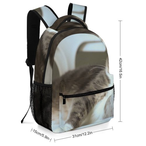yanfind Children's Backpack Kitty Grey Pet Kitten Portrait Tabby Whiskers Cute Little Licking Adorable Face Preschool Nursery Travel Bag