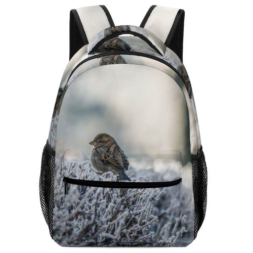 yanfind Children's Backpack Birds Sparrow Partridge Winter Hills  Grey Frost Perched Bush Hedge Branch Preschool Nursery Travel Bag