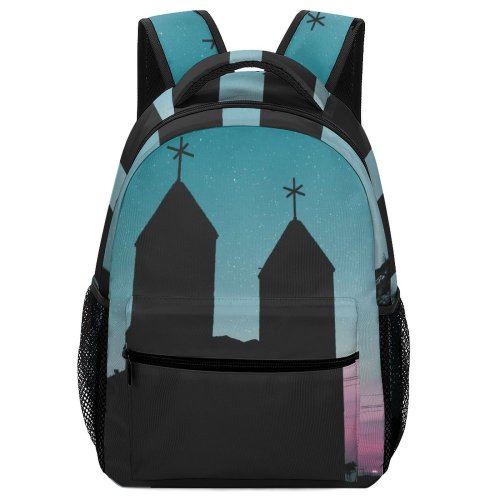 yanfind Children's Backpack Backlit Religion Scenery Sunset Church Sunrise Building Cathedral Scenic Starry  Dawn Preschool Nursery Travel Bag