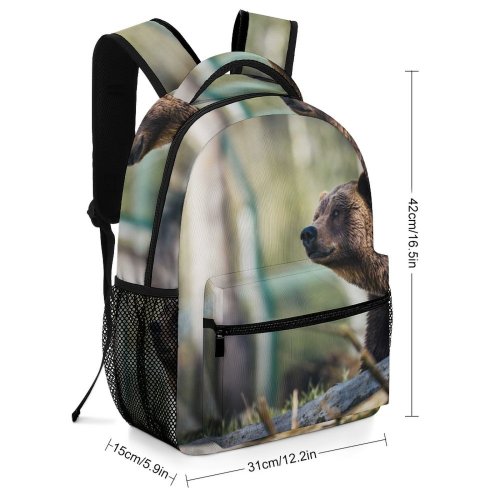 yanfind Children's Backpack  Focus Forest Wild Grizzly Depth Field Wildlife Fur  Outdoors Woods Preschool Nursery Travel Bag