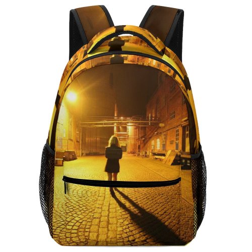 yanfind Children's Backpack Girl Street Dark Lights Brickwalls Blond Buildings Wear Outdoors Alone Lonely Architecture Preschool Nursery Travel Bag