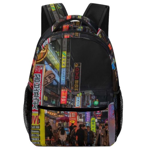 yanfind Children's Backpack Billboard Tourist Festival Street Tourism City Time Gangnam Illuminated Downtown Cyberpunk Cyber Preschool Nursery Travel Bag
