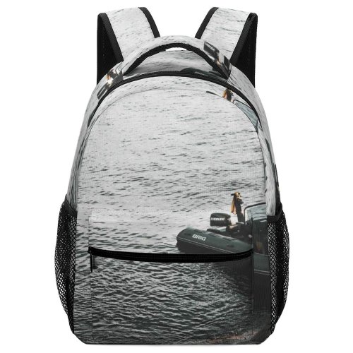 yanfind Children's Backpack Bay Motor Landscape Travel  Beach Motorboat Cruise Boat Nautical River Transportation Preschool Nursery Travel Bag