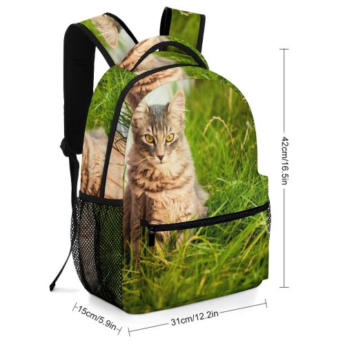 yanfind Children's Backpack Grass Pet Funny Outdoors Kitten Portrait Field Cute Little Cat  Whisker Preschool Nursery Travel Bag