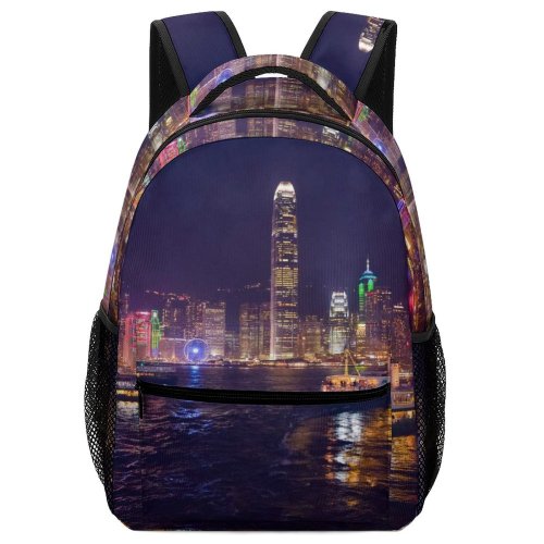 yanfind Children's Backpack Beautiful City Illuminated Lights Office Evening Motorboats Buildings Watercrafts Boat Urban River Preschool Nursery Travel Bag