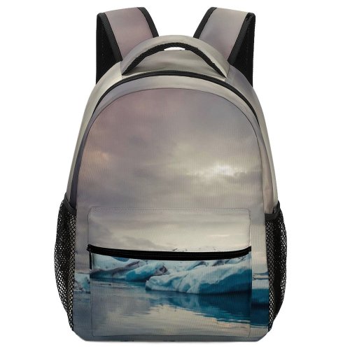 yanfind Children's Backpack Iceberg Arctic Iceland Pictures Winter Cloud Outdoors Grey Snow Lagoon Preschool Nursery Travel Bag