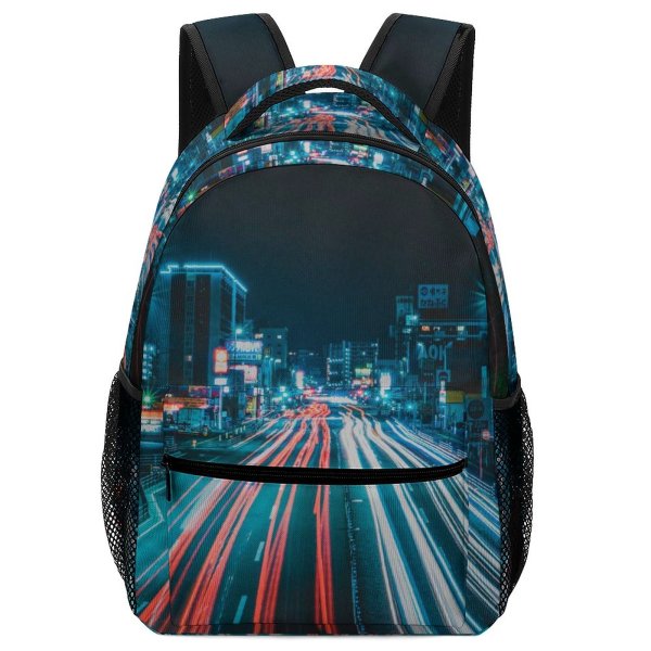 yanfind Children's Backpack  Street City Time Lights Downtown Roadway Lapse Cityscape Parked Fast Lamps Preschool Nursery Travel Bag