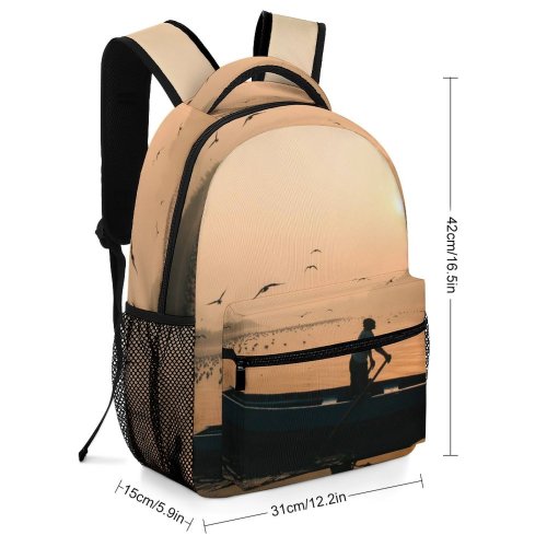 yanfind Children's Backpack Golden Rowing Sunset Rowboat Avian Travel Wooden Sunrise Boat Hour Flying Preschool Nursery Travel Bag