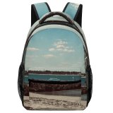 yanfind Children's Backpack Bay Coast Sand Clouds Landscape Seagulls Daylight Daytime Beach Boat River Transportation Preschool Nursery Travel Bag