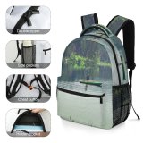 yanfind Children's Backpack Foliage Boat Mountains River Forest Trees Fisherman Fishing Reflection Ripples Preschool Nursery Travel Bag
