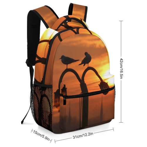 yanfind Children's Backpack Backlit Dark Seagull Lamp Clouds Sunset Landscape Daylight Evening Travel Light Lamppost Preschool Nursery Travel Bag