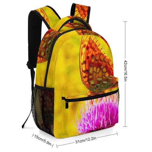 yanfind Children's Backpack Flower  Flora Plant Thistle Wing Butterfly Vibrant Purple Macro Detail Closeup Preschool Nursery Travel Bag