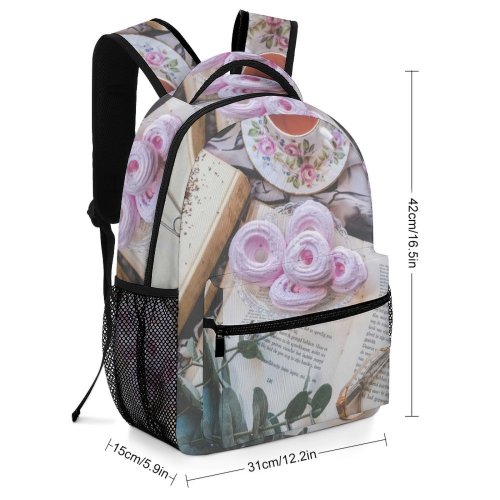 yanfind Children's Backpack Flatlay Romance Flowers Cup Romantic Love Table Reading Ceremony Cookies Preschool Nursery Travel Bag