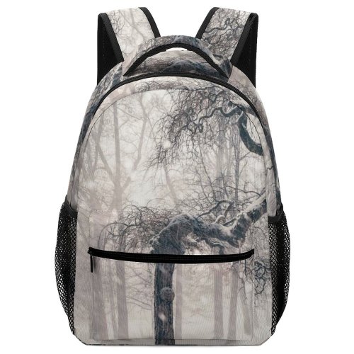 yanfind Children's Backpack Frozen Winter Fog Forest Landscape Bench Mist Snow Snowy Foggy Murky Preschool Nursery Travel Bag