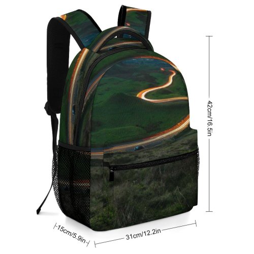 yanfind Children's Backpack Dark Guidance Lights Roadway Scenery Grass Landscape Grassland Roads Hill Travel Field Preschool Nursery Travel Bag
