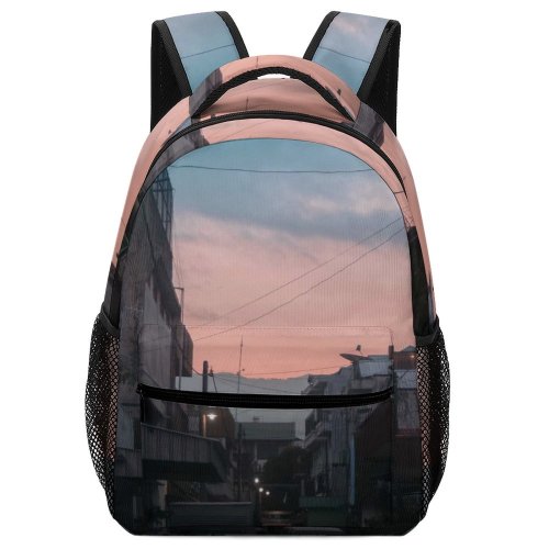 yanfind Children's Backpack Golden Street Lights Clouds Sunset Electricity Energy Buildings Urban Transportation Outdoors Preschool Nursery Travel Bag