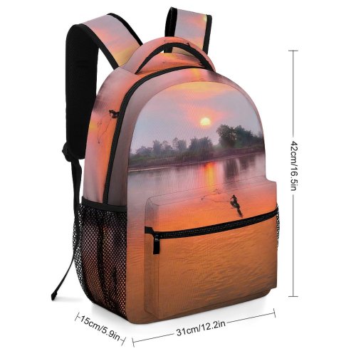 yanfind Children's Backpack Afterglow Scenery Sunset Ripples Peaceful Sunrise Tranquil Outdoors Scenic Idyllic Fishing Lake Preschool Nursery Travel Bag