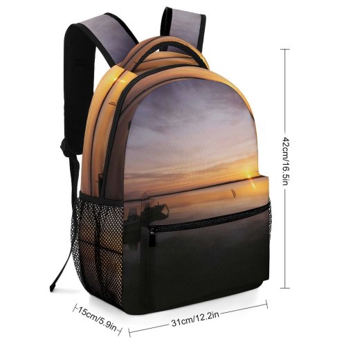 yanfind Children's Backpack Dark Sand Clouds Sunset Landscape Evening Beach Boat Silhouetted Outdoors Scenic Preschool Nursery Travel Bag