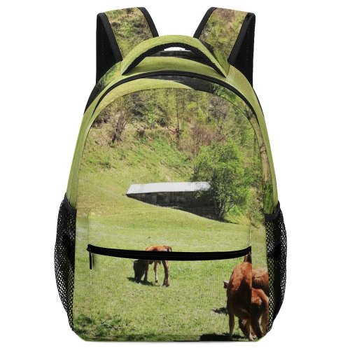 yanfind Children's Backpack Field Grassland Outdoors Cattle Cow Countryside Farm Rural Meadow Pasture Ranch Grazing Preschool Nursery Travel Bag