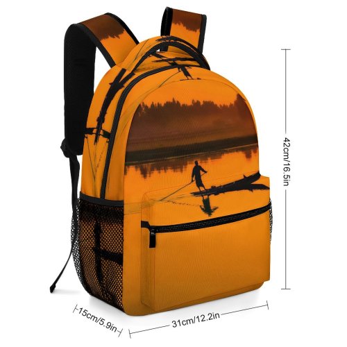 yanfind Children's Backpack Backlit Paddle Sunset Landscape Evening Travel Beach  Sunrise Boat Transportation Silhouetted Preschool Nursery Travel Bag