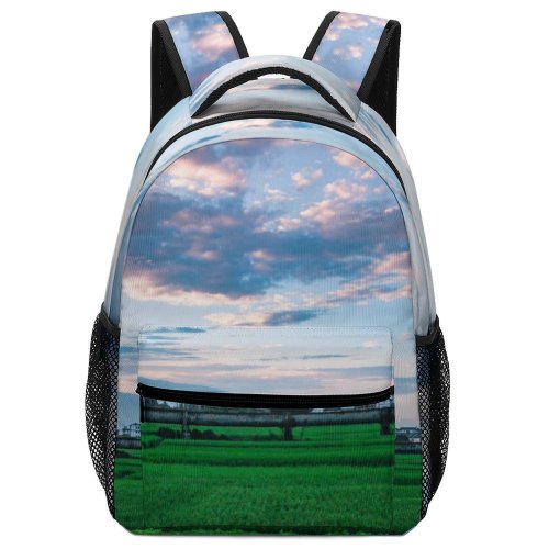 yanfind Children's Backpack Countryside  Pictures Grassland Outdoors Grey Sunset Free D Sky Field Preschool Nursery Travel Bag
