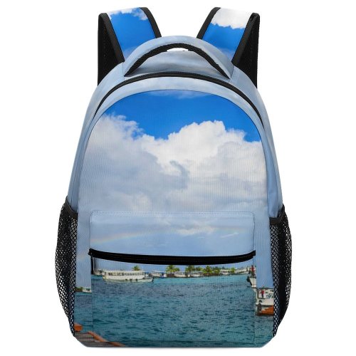yanfind Children's Backpack Bay Tourism Coast Maldives Vacation  Clouds Rainbow Archipelago Daytime Travel Leisure Preschool Nursery Travel Bag