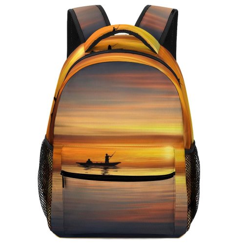 yanfind Children's Backpack Backlit  Afterglow Scenery Rowboat Sunset Beach Sunrise Boat Blurry Scenic Idyllic Preschool Nursery Travel Bag