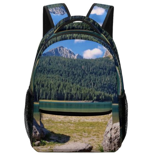 yanfind Children's Backpack Forest Clouds Placid Grass Landscape Daylight Travel Pine Outdoors Scenic Woods Lake Preschool Nursery Travel Bag