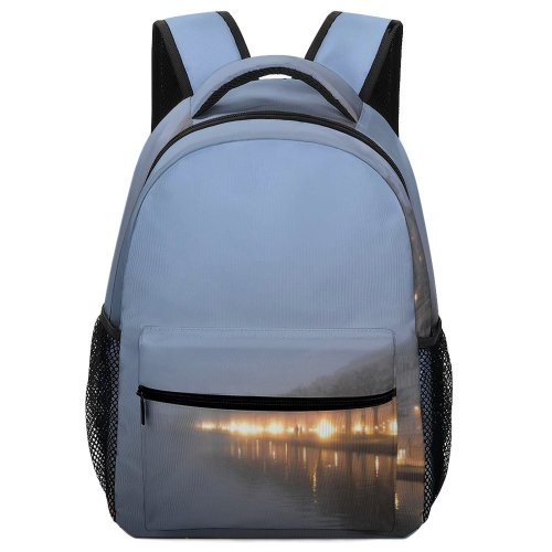 yanfind Children's Backpack Fog Outdoors Copenhagen Denmark Mist City Grey Light Embankment Reflections Architecture Building Preschool Nursery Travel Bag