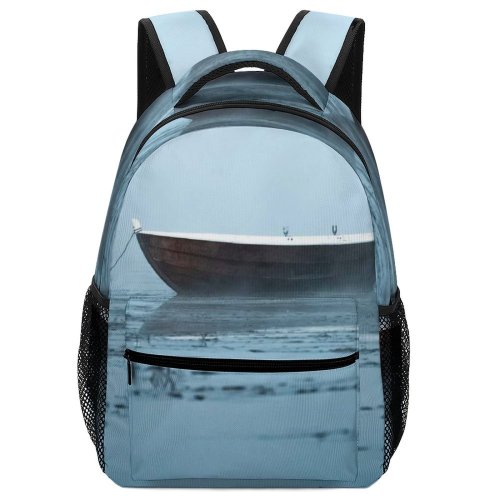 yanfind Children's Backpack Bay Fog Placid Rowboat Daylight Travel Boat Foggy Outdoors Fishing Dawn Art Preschool Nursery Travel Bag