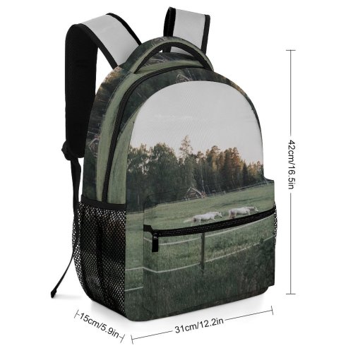 yanfind Children's Backpack Field Grassland Outdoors Countryside Farm Rural Pasture Meadow Ranch Grazing Grey Cattle Preschool Nursery Travel Bag