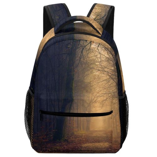 yanfind Children's Backpack Backlit Fog Dark Rural Forest Eerie Foggy Woods Fall Countryside Dawn Silhouette Preschool Nursery Travel Bag