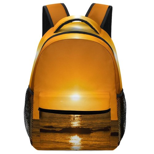 yanfind Children's Backpack Backlit Sunset Evening Beach  Sunrise Boat Silhouetted Horizon Seashore Reflection Dawn Preschool Nursery Travel Bag