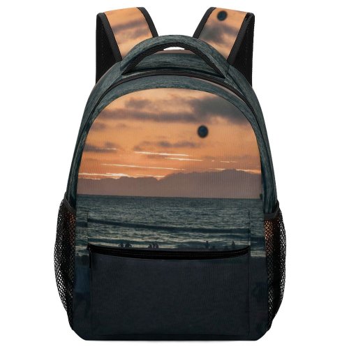yanfind Children's Backpack Backlit Sand Sunset Pier  Beach Boat Silhouetted Seashore Volleyball Summer Silhouette Preschool Nursery Travel Bag