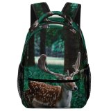 yanfind Children's Backpack Outdoors Reindeer Deer Stag Buck Park Fawn Virginia Portrait Tree Grass Wood Preschool Nursery Travel Bag