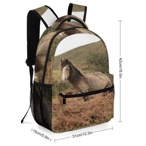 yanfind Children's Backpack Horse Brecon United  Eating Hay Easting Hey Filed Wild Pony Mane Preschool Nursery Travel Bag