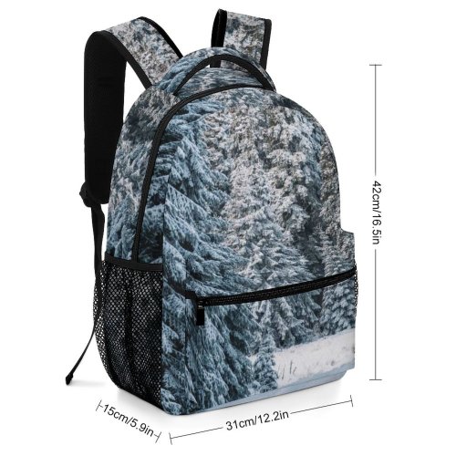 yanfind Children's Backpack Frozen Winter Forest Season December Pine Snow Snowy Outdoor Outdoors Woods Preschool Nursery Travel Bag
