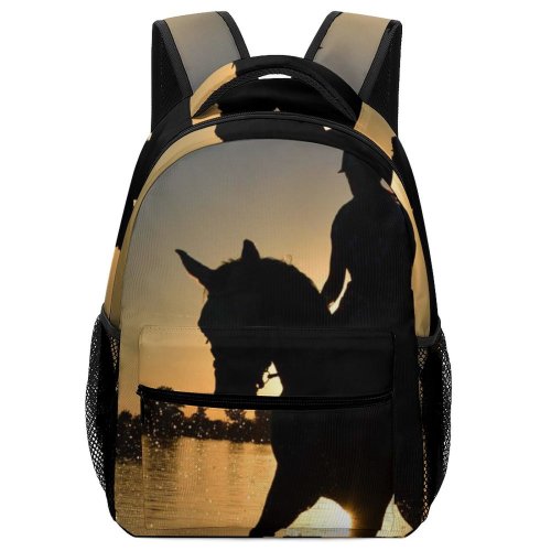 yanfind Children's Backpack Backlit Sunset  Cavalry Light Beach  Outdoors Seashore Gallop Mare Ride Preschool Nursery Travel Bag