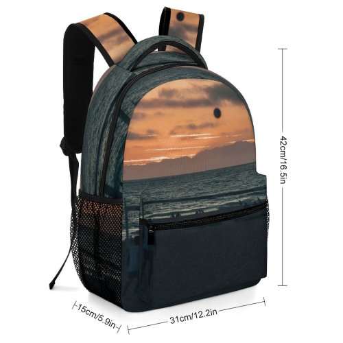 yanfind Children's Backpack Backlit Sand Sunset Pier  Beach Boat Silhouetted Seashore Volleyball Summer Silhouette Preschool Nursery Travel Bag