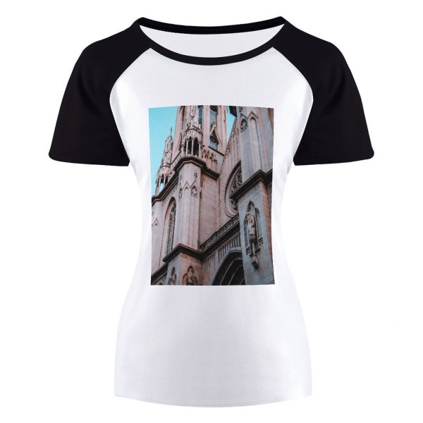 yanfind Women's Sleeve Raglan T Shirt Short Ancient Architecture Building Cathedral Church City Daylight Exterior Facade Goth Like