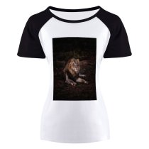 yanfind Women's Sleeve Raglan T Shirt Short Big Cat Biology Carnivore Dangerous Eyes Felidae Ferocious Fierce Fur Furious Ground