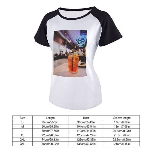 yanfind Women's Sleeve Raglan T Shirt Short Beverage Cocktail Fruit Glass Juice Liquid Refreshment Straw Tropical