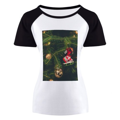 yanfind Women's Sleeve Raglan T Shirt Short Ball Christmas Balls Decor Decorations Lights Ornament Ornaments Tree Conifer Decoration