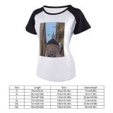 yanfind Women's Sleeve Raglan T Shirt Short Ancient Architecture Art Sky Building Cathedral Church City Daylight Exterior Facade Gothic