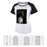 yanfind Women's Sleeve Raglan T Shirt Short Adorable Boxer Bull Cute Dark Dog Hound Pedigree Pet Portrait Puppy Young