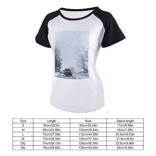 yanfind Women's Sleeve Raglan T Shirt Short Freezing Frost Frosty Frozen Landscape Outdoors Road Scenic Season Snow Snowdrift