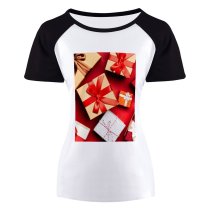yanfind Women's Sleeve Raglan T Shirt Short Bow Boxes Christmas Gifts Design Many Package Packaging Present Ribbon Satin