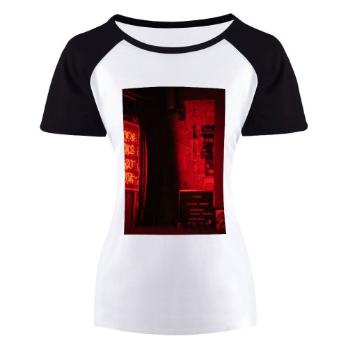 yanfind Women's Sleeve Raglan T Shirt Short Bar Dark Illuminated Light Neon Lights Restaurant Room Theater