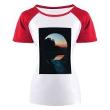 yanfind Women's Sleeve Raglan T Shirt Short Ball Shaped Dark Dawn Dusk Evening Lake Light Outdoors Reflection Round